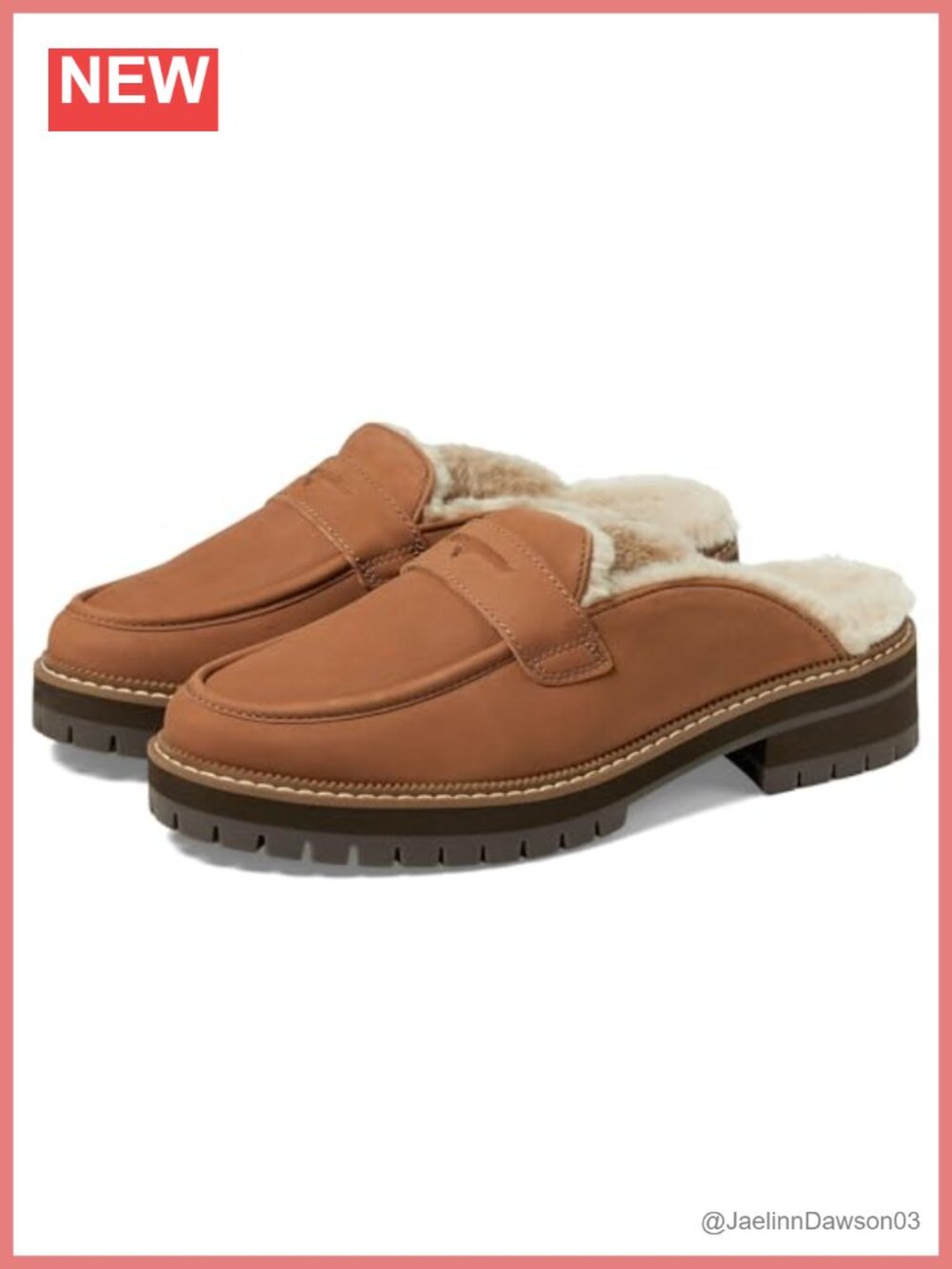 Leather Mule Slip-On with Faux Fur Lining, Cushioned Block Heel
